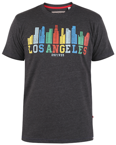 D555 Hemford Los Angeles Skyline Printed T-Shirt Charcoal